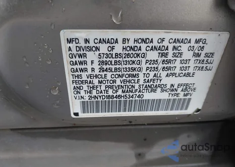 2006 Acura Mdx from USA, damaged, VIN 2HNYD18846H534740